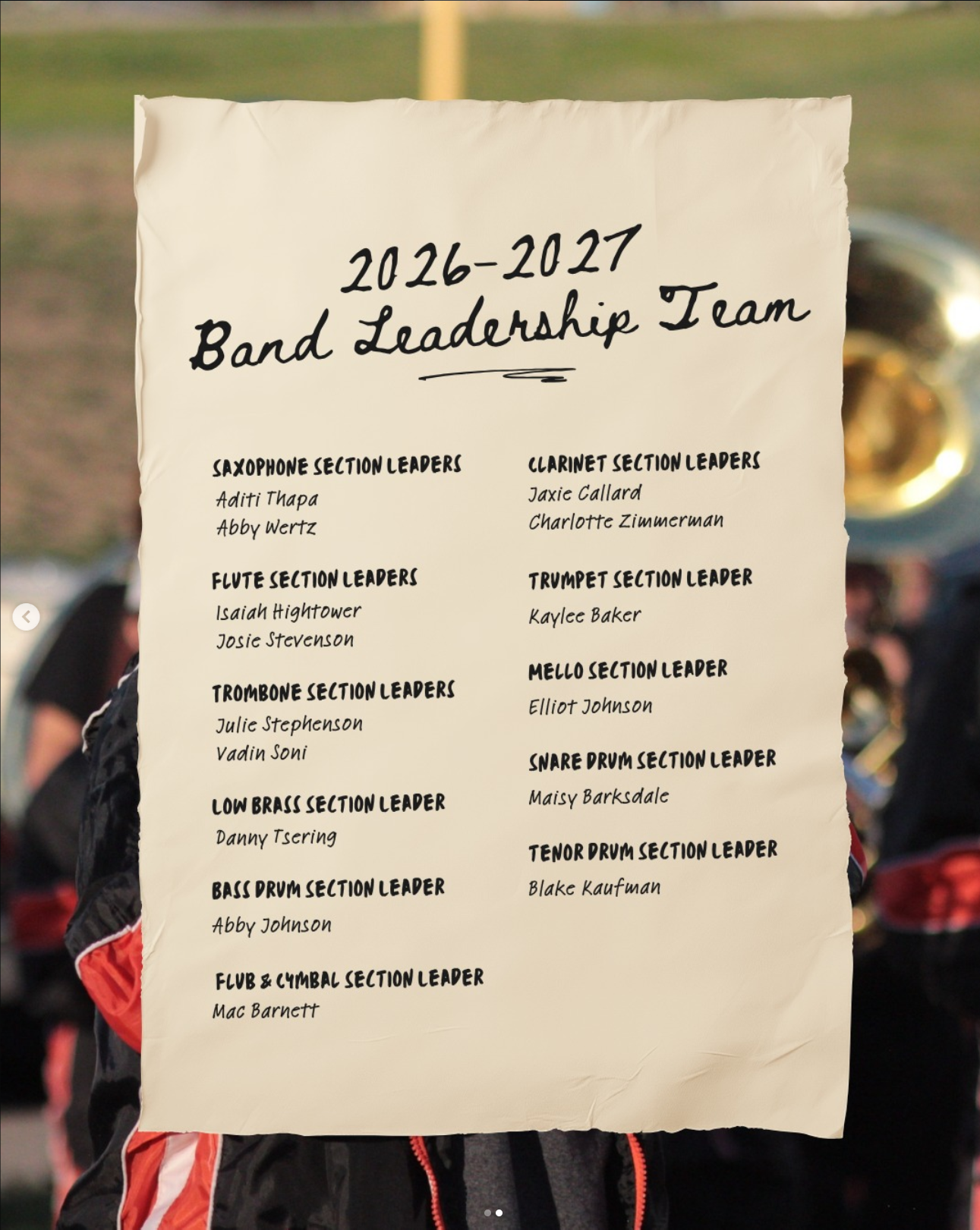 2026–2027 section leaders graphic from @eriehsband